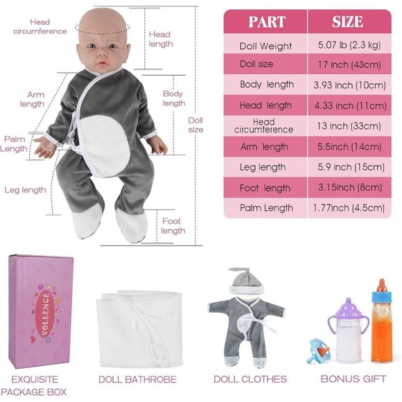❤️ 17 inch Baby Boy Doll Full Body Silicone Look Real Baby - Picture 5 of 6